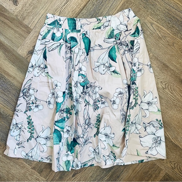 Cynthia Rowley CottonMidi Skirt Blush Pink Botanical Floral Large - Picture 1 of 5